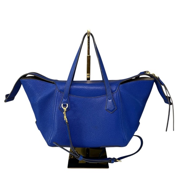 Tory Burch Perry Pebbled Leather Satchel Blue Green Gold Hardware - Picture 5 of 15